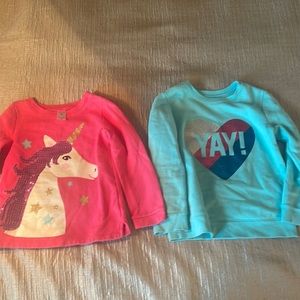 5T Sweatshirts Pink unicorn and blue Heart with “YAY!”